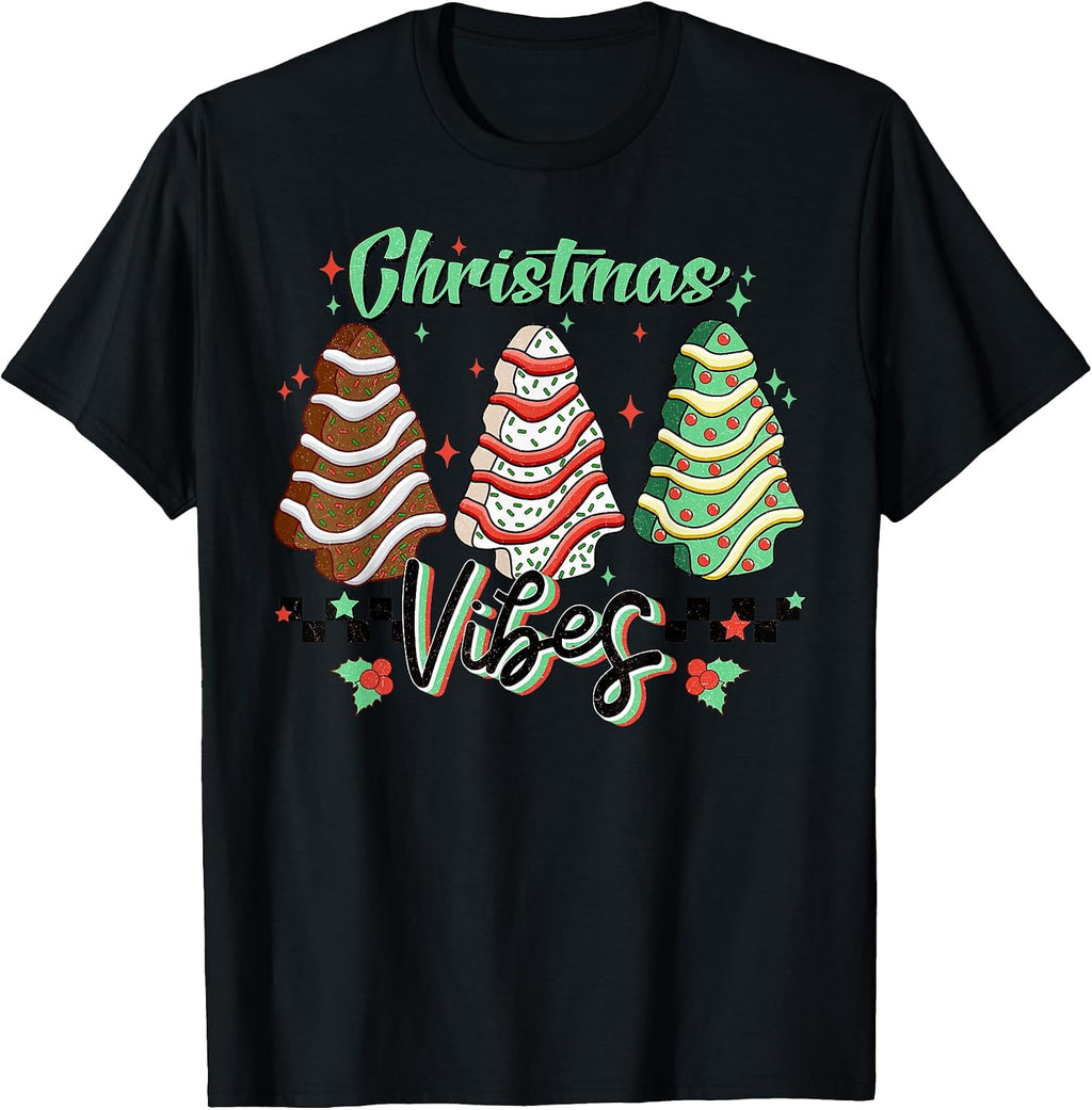 Christmas Tree Cake Funny Xmas Vibes Christmas Party Tee T-Shirt