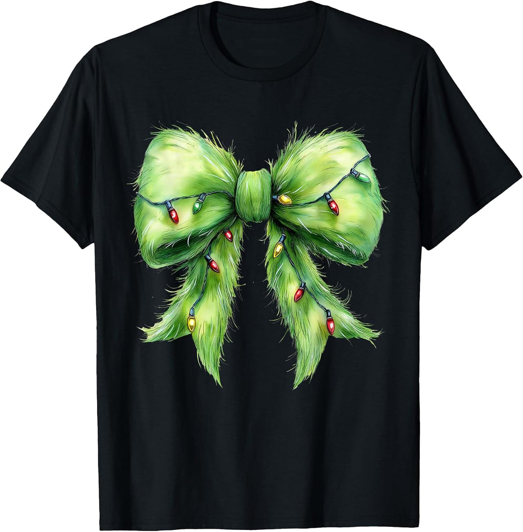 Christmas Lights Coquette Bow Shirt Retro Christmas T-Shirt