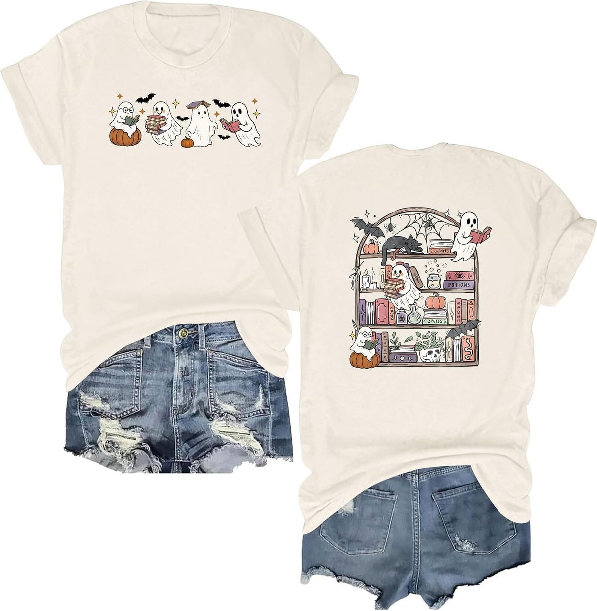 Halloween Teacher Shirt for Women Ghost Read More Books Ghost Outfit