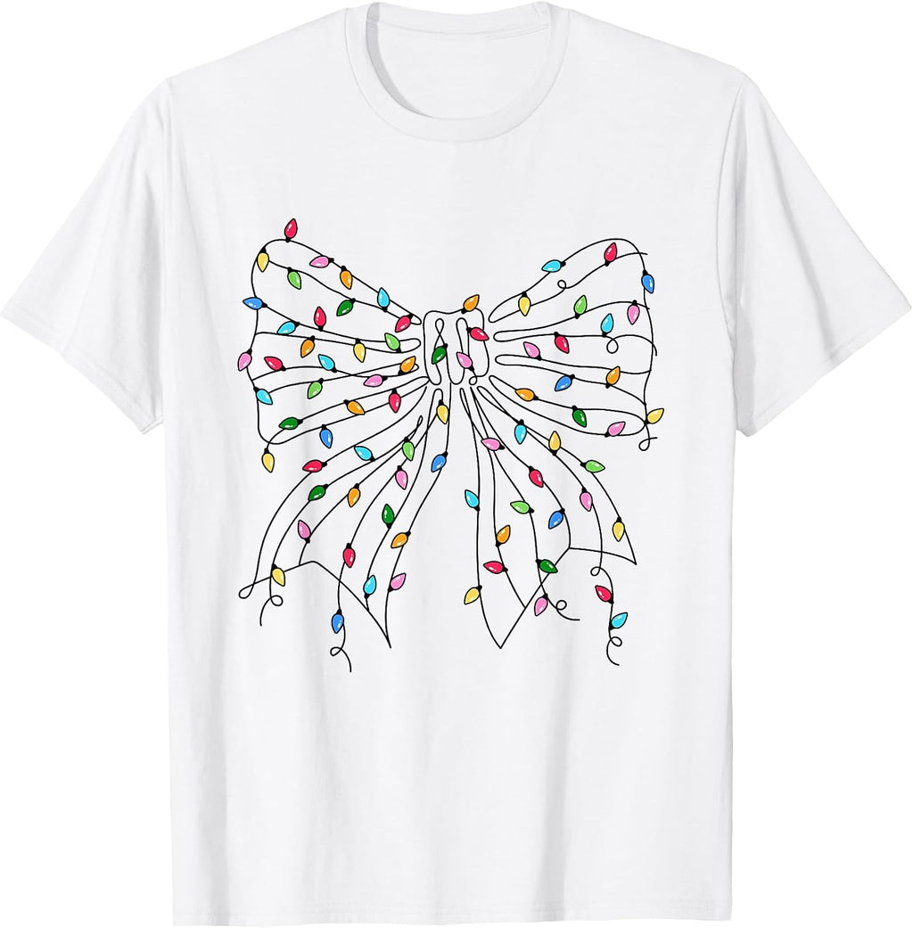 Cute Bow Xmas Lights Coquette Christmas T-Shirt