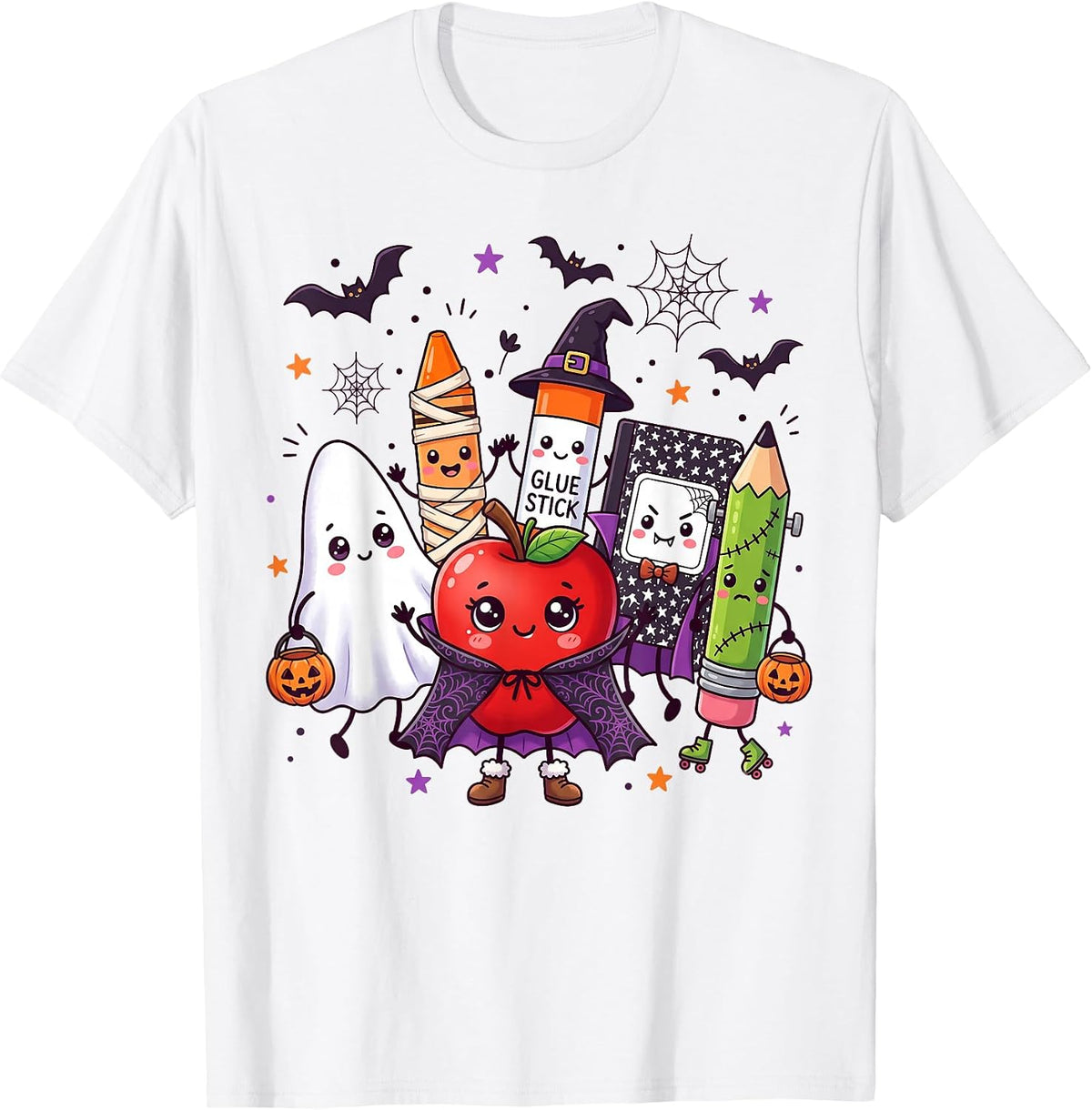 Cute Spooky Halloween Ghost Pumpkin School Supplies Teacher T-Shirt