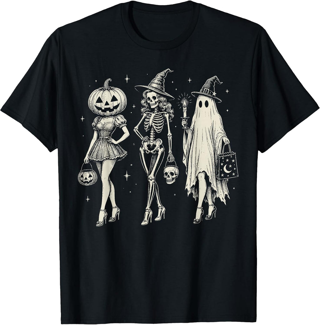 Halloween Spooky Girl Squad, Skeleton Ghost Pumpkin T-Shirt