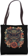 Sugar Skull Owl T-Shirt – Día de los Muertos Floral Art Tote Bag