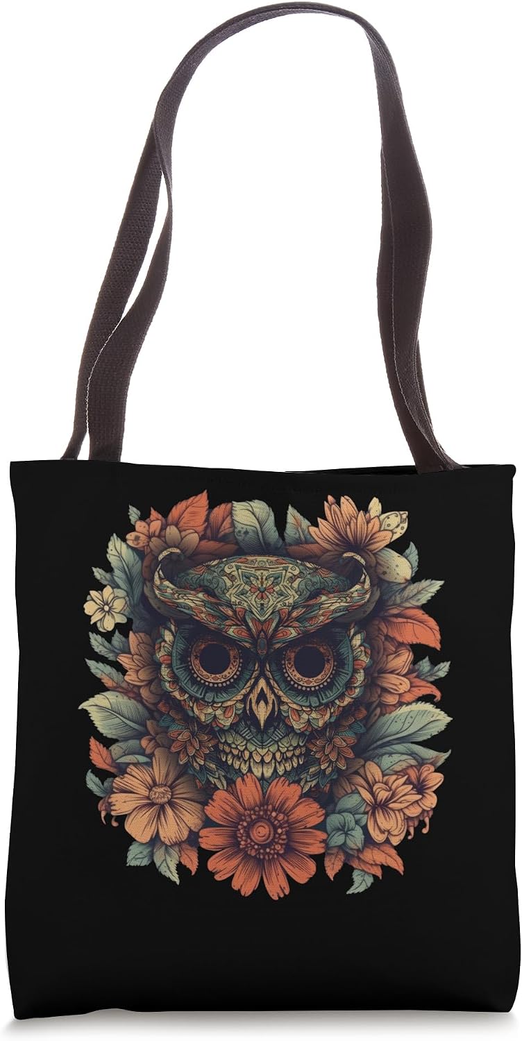Sugar Skull Owl T-Shirt – Día de los Muertos Floral Art Tote Bag