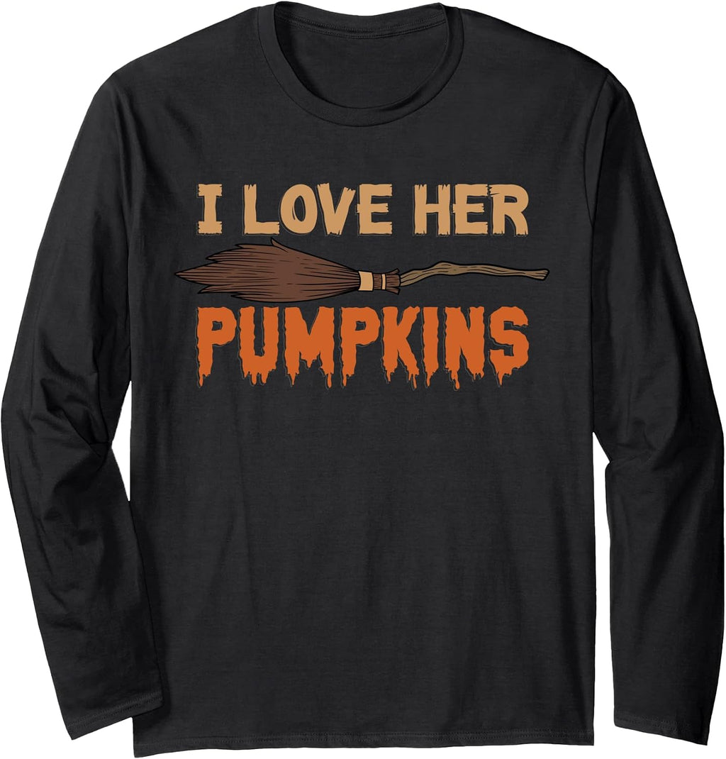 I Love Her Pumpkins Halloween Matching Couple Funny Long Sleeve T-Shirt