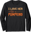 I Love Her Pumpkins Halloween Matching Couple Funny Long Sleeve T-Shirt