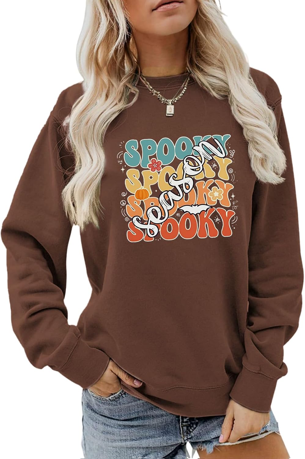 Spooky Season Sweatshirt Women Vintage Halloween Graphic Pullover Tops