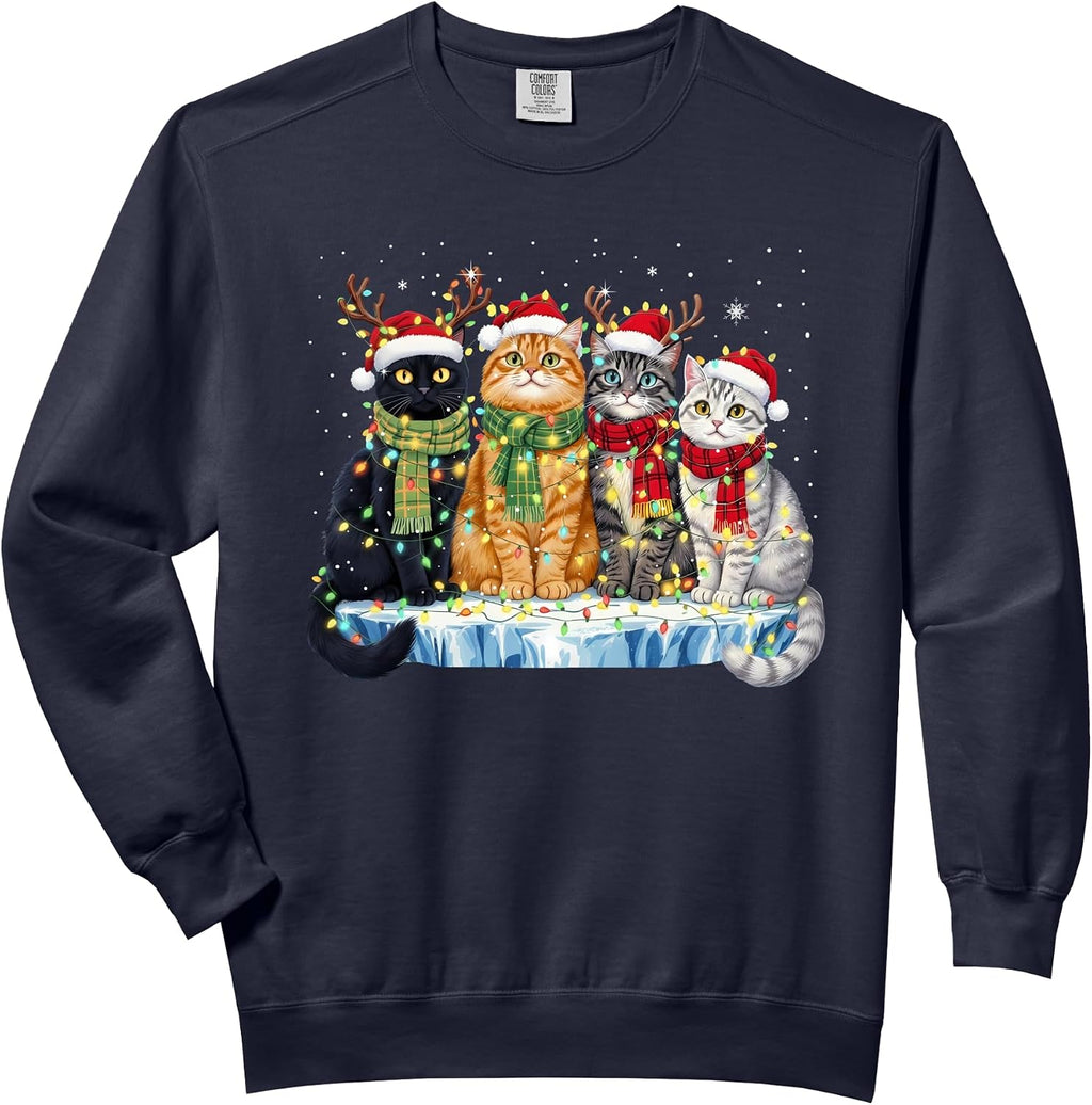 Cute Christmas Cats Funny Xmas Holiday Kitten Lover Graphic Comfort Colors Adult Sweatshirt