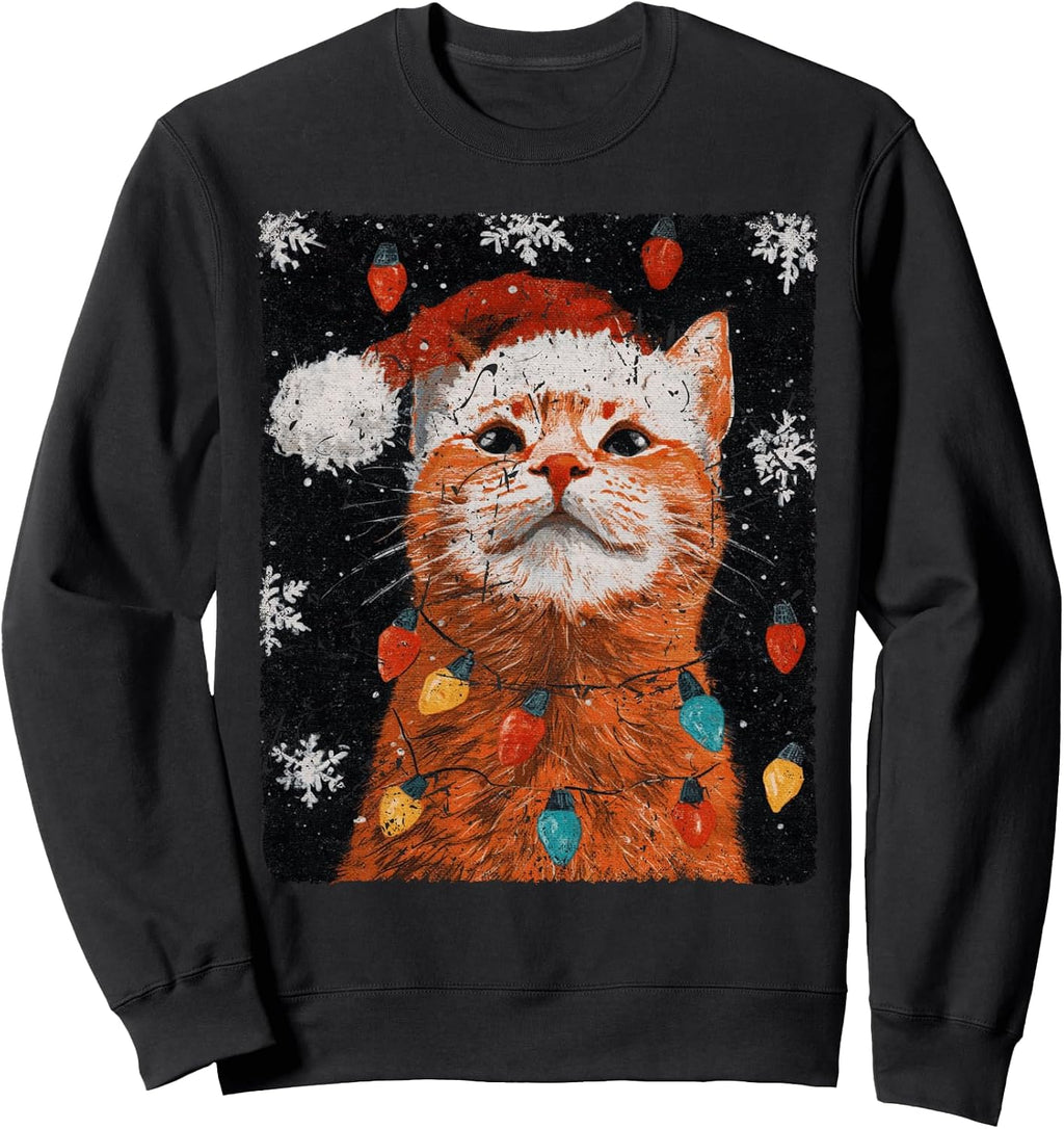 Vintage Christmas Cat Xmas Holiday Sweatshirt