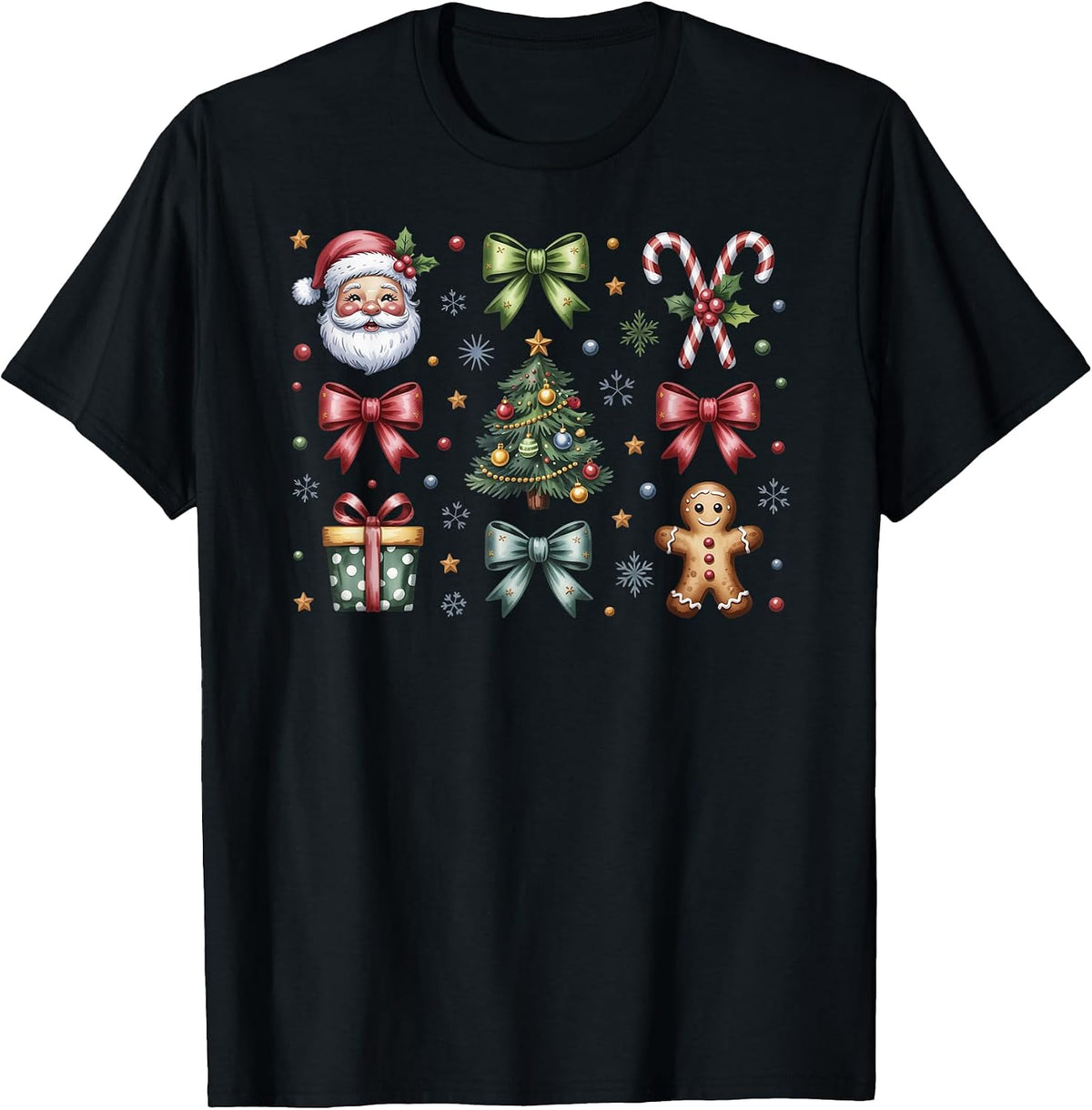 Coquette Bow Christmas Cute Santa T-Shirt