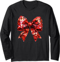Vibrant Red Bow Coquette Christmas Cozy Cute Ribbon Long Sleeve T-Shirt