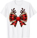Christmas Coquette Bow Reindeer Nose Pattern Womens Festive T-Shirt