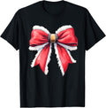 Coquette Christmas Bow Girls Women Holiday Ribbon Santa T-Shirt