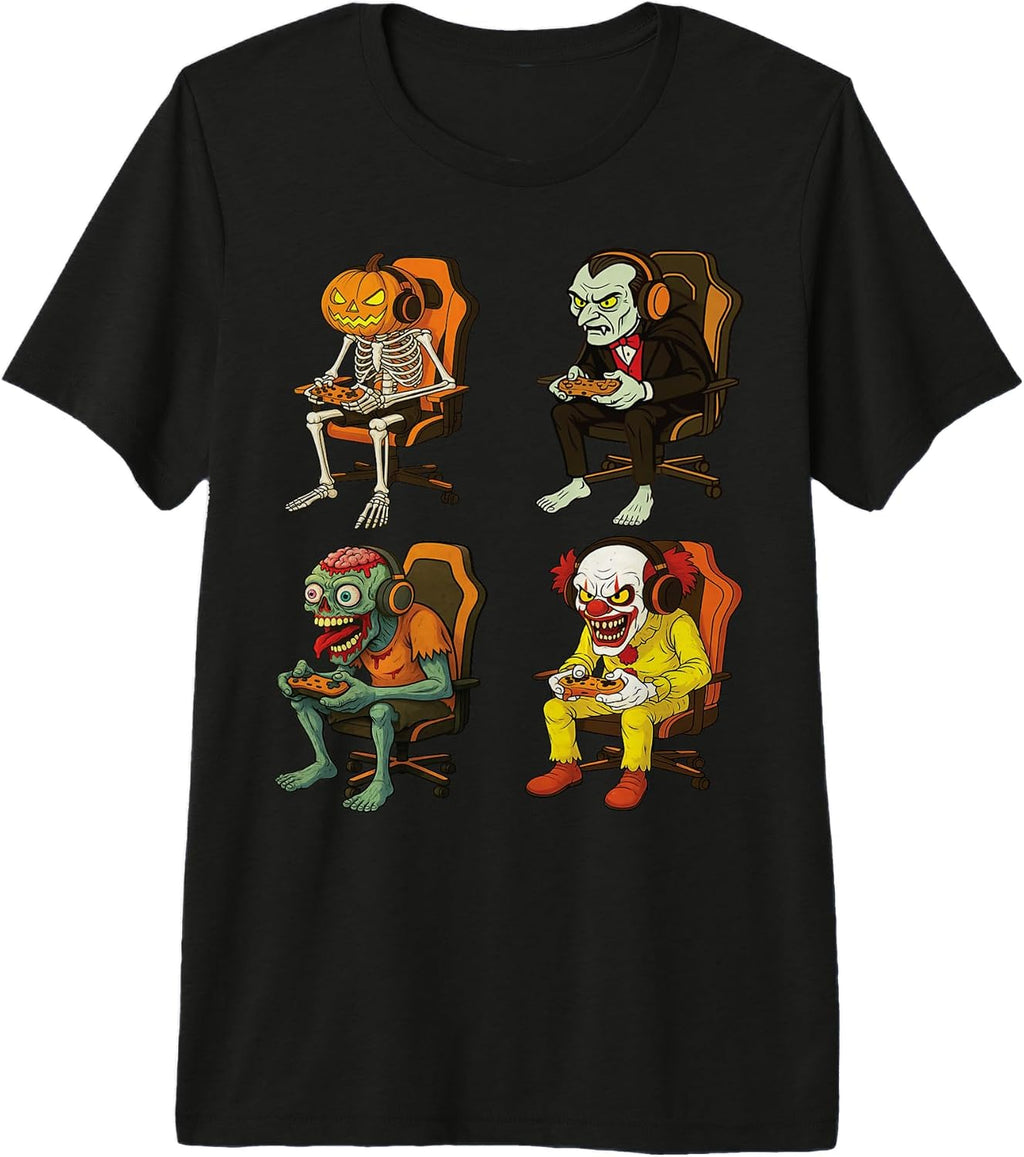 Halloween Gamer Squad Pumpkin Skeleton, Vampire & Zombie Premium Tri-Blend T-Shirt