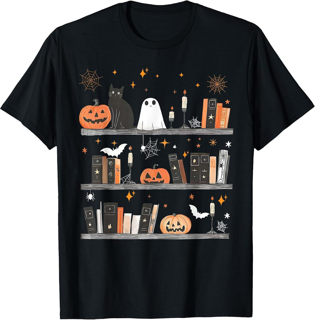 Halloween Library Ghost Books Teacher Spooky Trick Or Teach T-Shirt