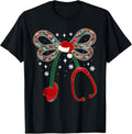 Stethoscope Nurse Coquette Bow Christmas Xmas Pajama Holiday T-Shirt