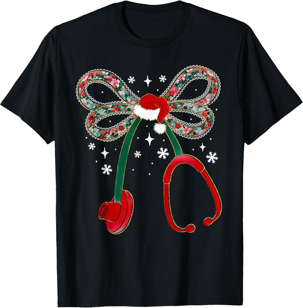 Stethoscope Nurse Coquette Bow Christmas Xmas Pajama Holiday T-Shirt