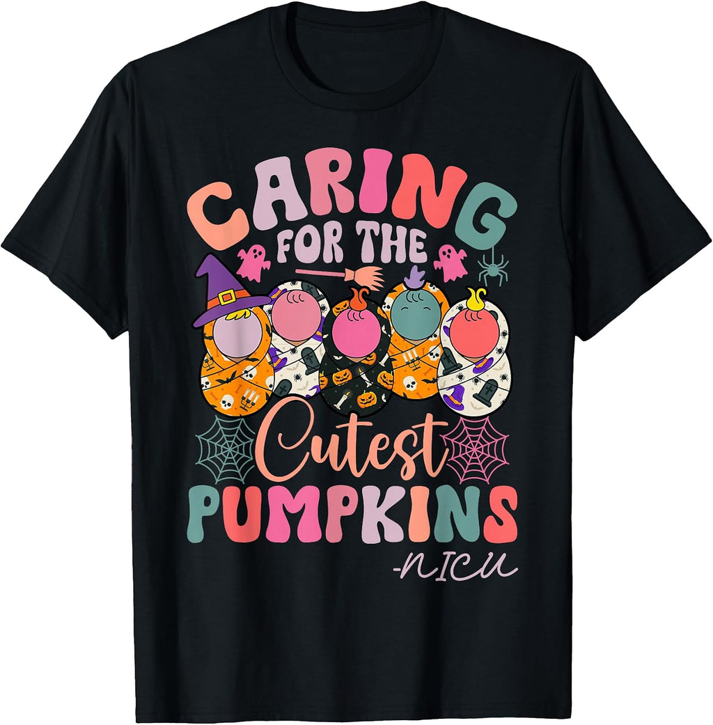 Caring For The Cutest Pumpkins NiCu Nurse Spooky Halloween T-Shirt