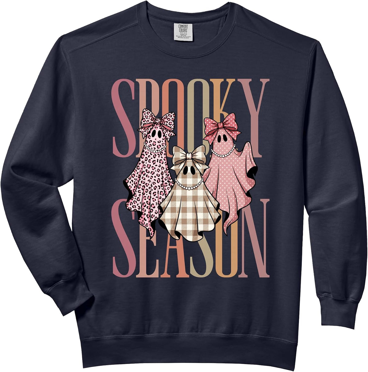 Spooky Season Coquette Ghosts Bow Leopard Plaid Halloween Comfort Colors Adult Sweatshirt