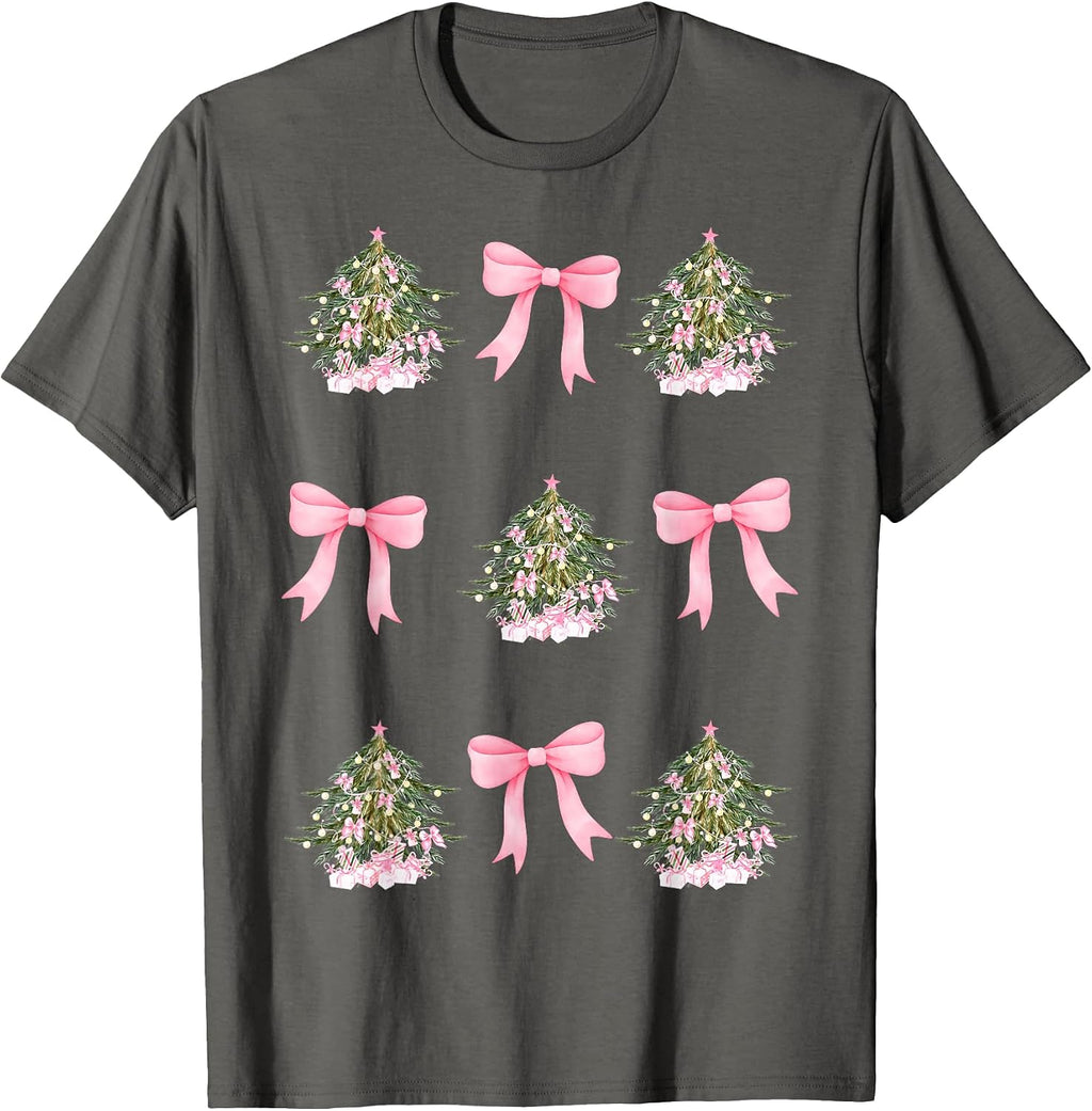 Coquette Christmas Pink Xmas Trees Bow Ribbons T-Shirt