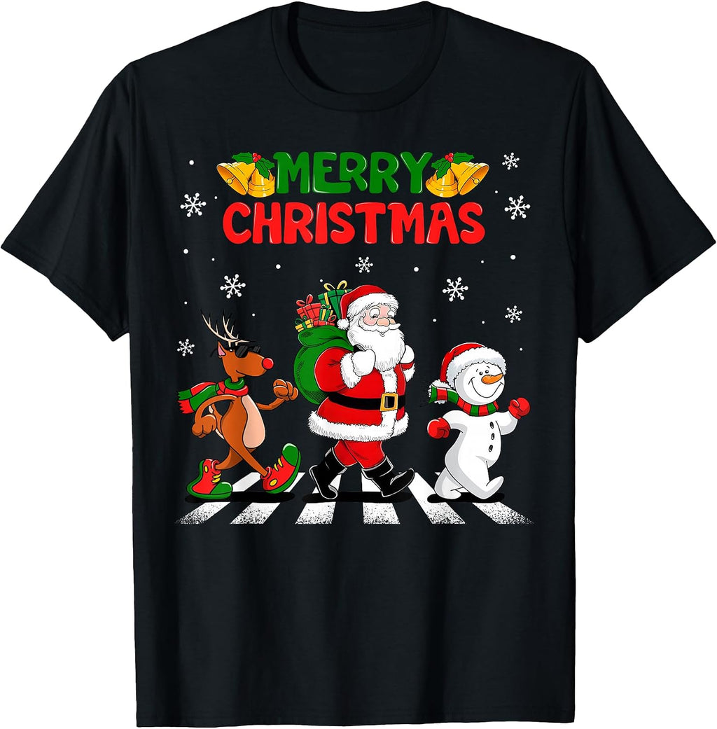 Merry Christmas Santa Reindeer Snowman Walk Family Matching T-Shirt