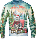 Merry Christmas Santa Reindeer Antlers Cat Sleigh Xmas Winter Holiday 3D Shirt Zip Hoodies Sweatshirt Sweater