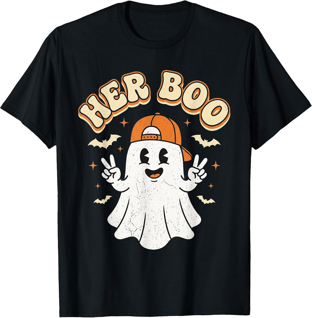 Her Boo & His Boo Funny Halloween Ghost Couple Matching T-Shirt