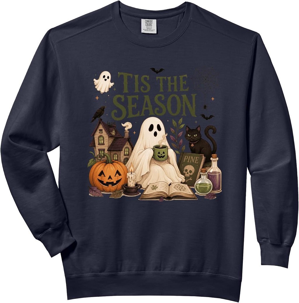 Spooky Autumn Tis The Season Ghost Scene Comfort Colors Adult Sweatshirt