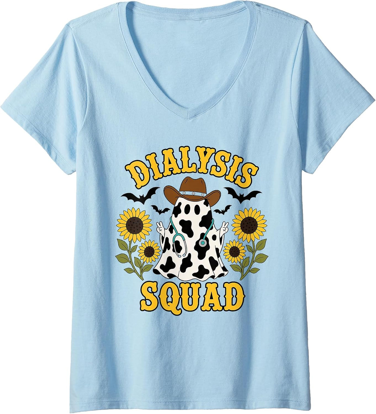 Women's Halloween Dialysis Squad Western Ghost Dialysis Nurse V-Neck T-Shirt