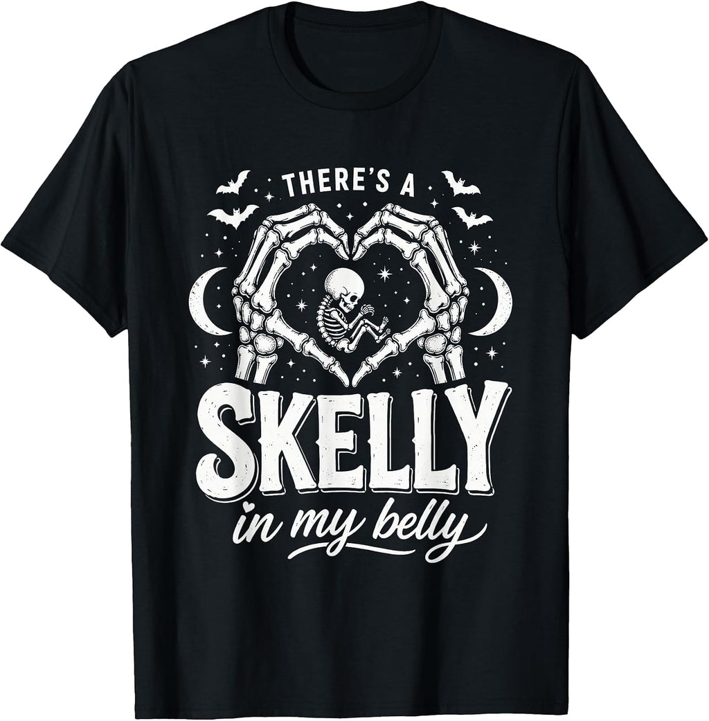 There's Skelly in My Belly Pregnant Woman Halloween T-Shirt