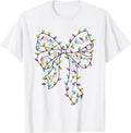 Cute Coquette Bow Christmas Lights Xmas Christmas Women Girl T-Shirt