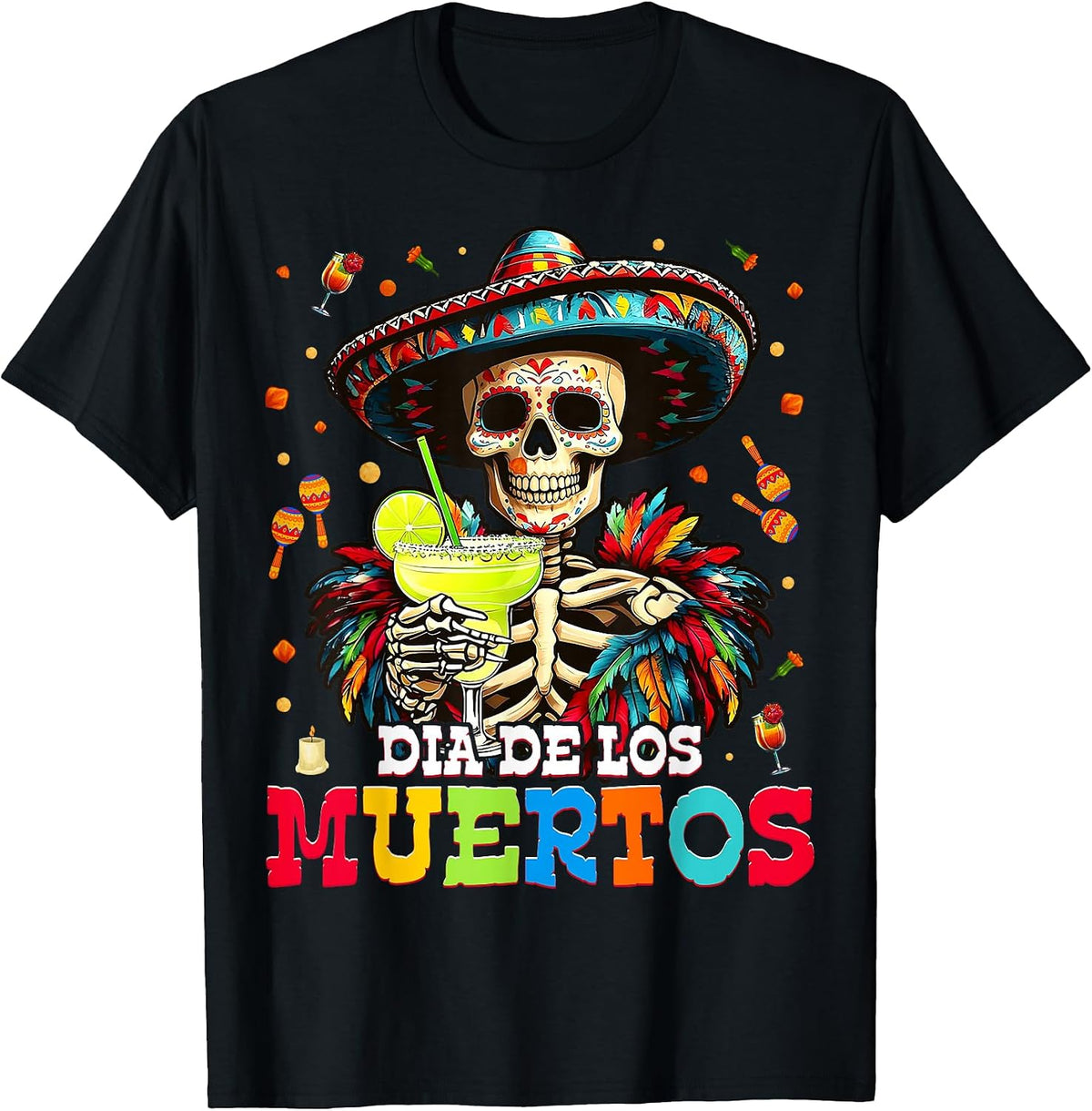 Day The Dead Mens Sugar Skull Skeleton Dia De Los Muertos T-Shirt