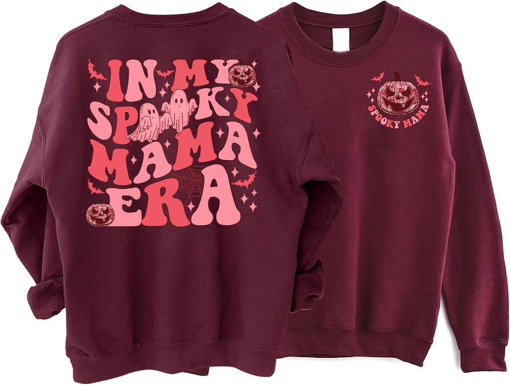 in My Spooky Mama Era Sweatshirt 2 Sided, Groovy Spooky Mama Crewneck, Bat Ghost Retro Halloween Shirt for Mom