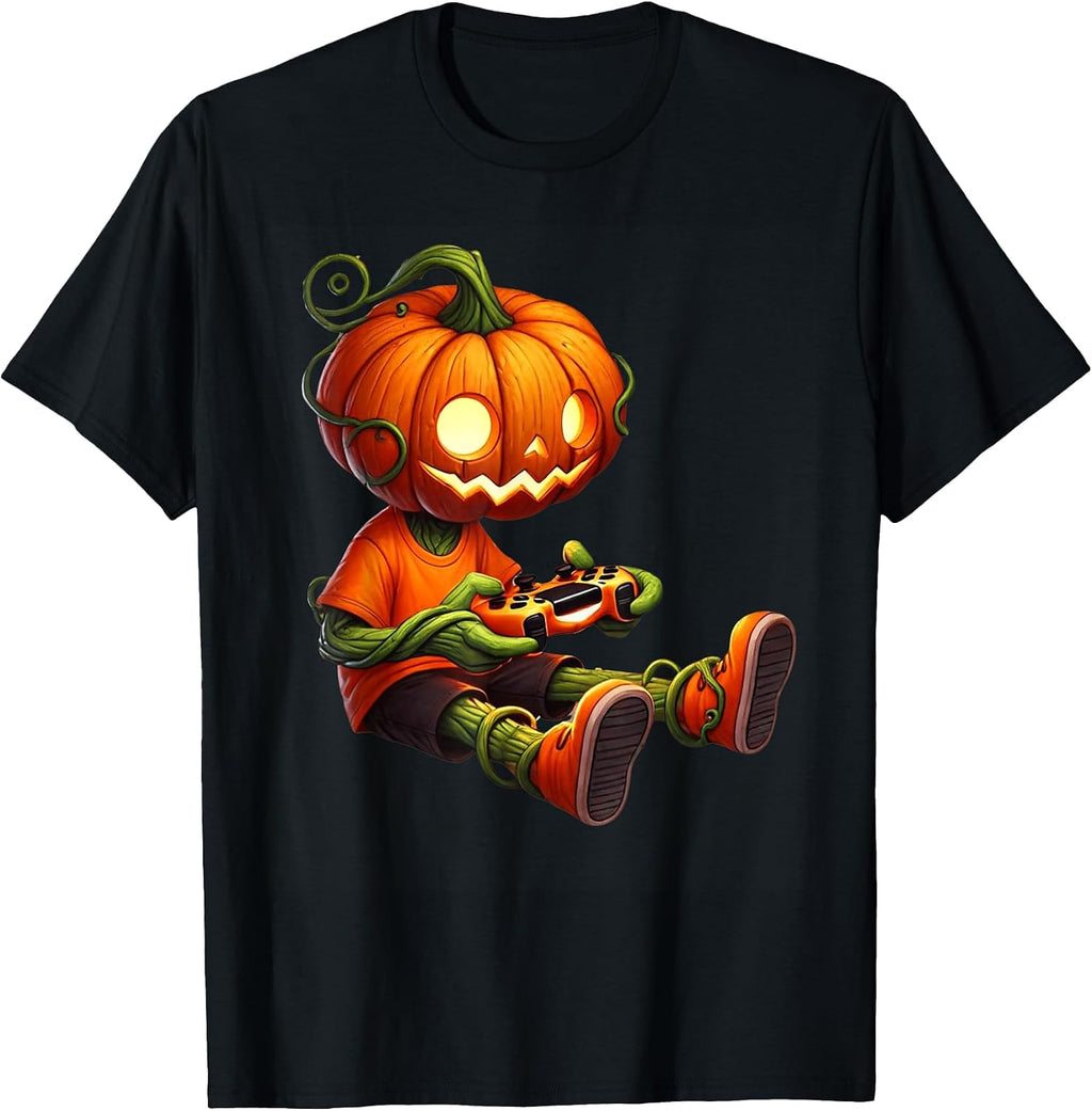 Halloween Pumpkins Head Gamer Video Gaming Boys Men Kids T-Shirt