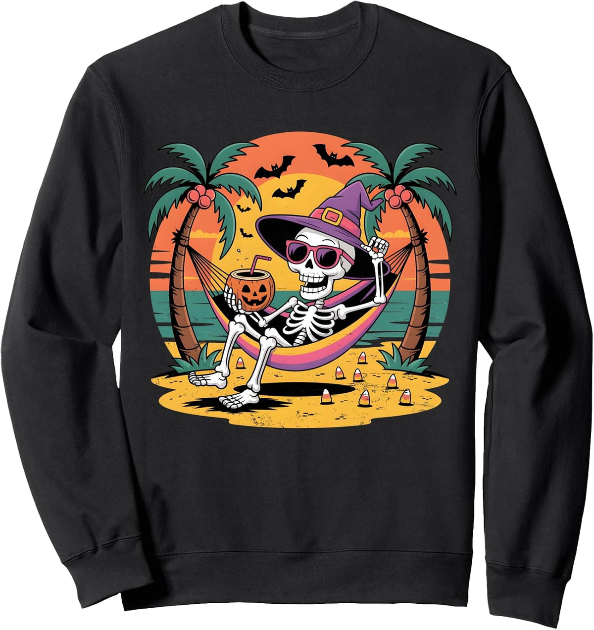 Vintage Halloween Night Retro Pumpkin Bats and Spooky Moon Sweatshirt