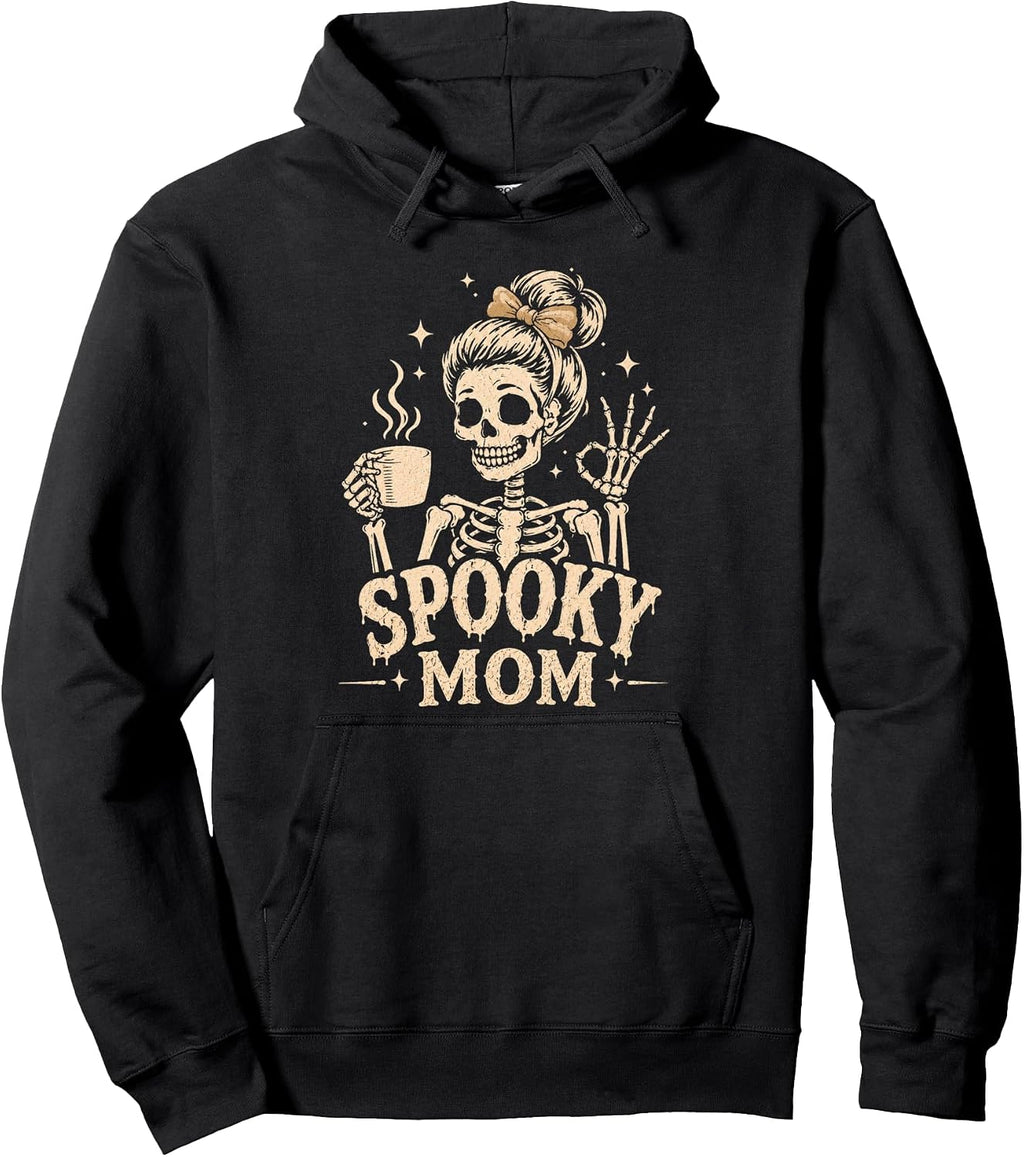 Mama Halloween Shirts Spooky Mama Skeleton Coffee Pullover Hoodie