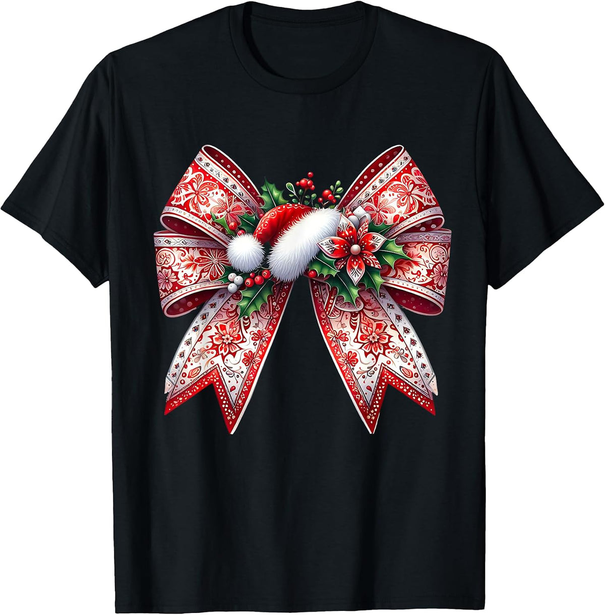 Coquette Bow Christmas Girls and Women T-Shirt