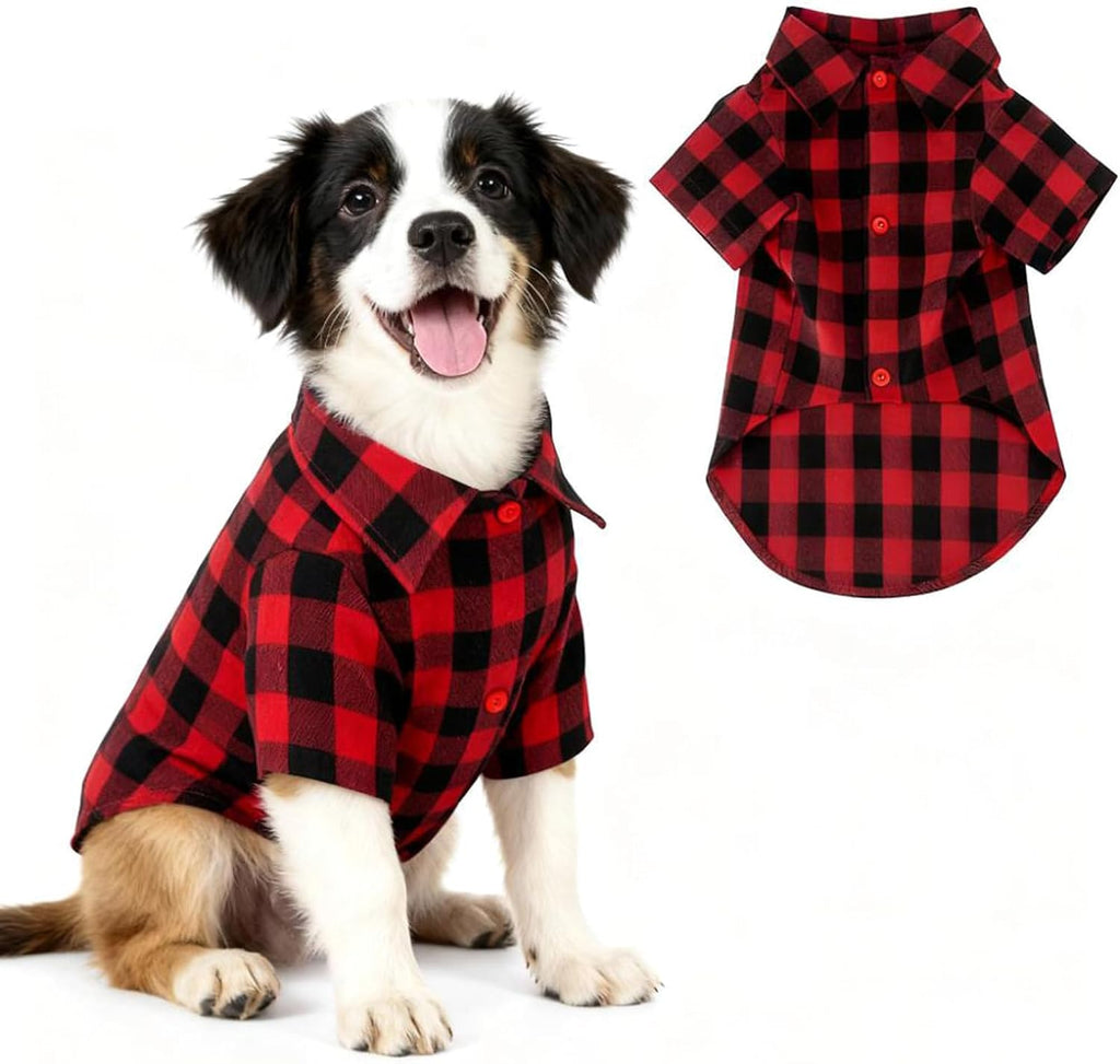 Dog Christmas Outfit Buffalo Plaid Dog Christmas Shirt Boy Dogs Flannel Shirt Xmas Outfits Red Christma Puppy Clothes Costume for Small Medium Large Dogs XL