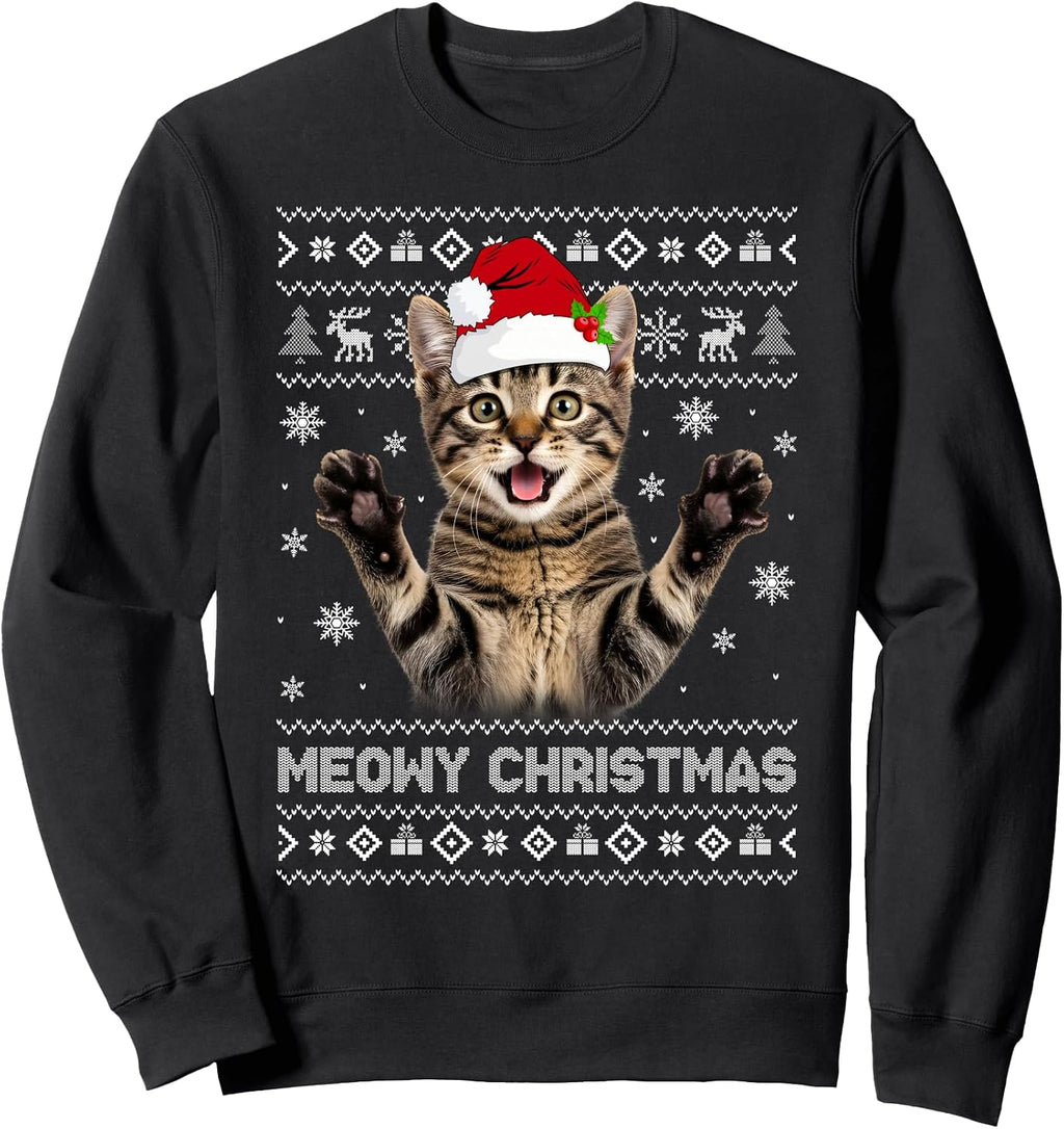 Cat Meowy Christmas Ugly Sweater Funny Santa Tabby Cat Xmas Sweatshirt