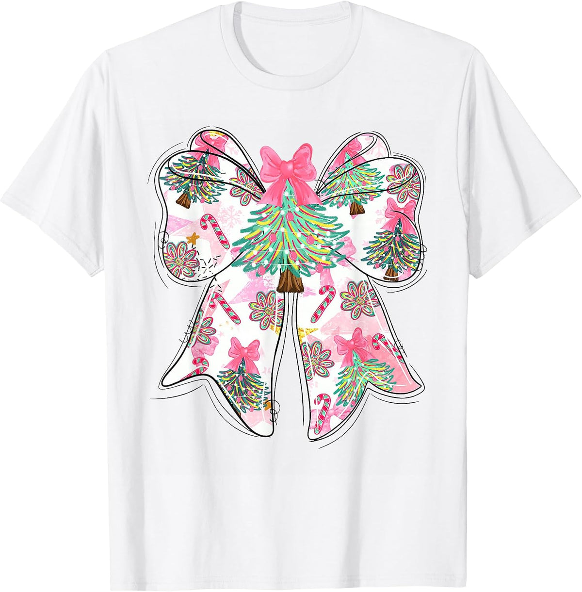 Merry Christmas Coquette Bow Christmas Tree Women Girl T-Shirt