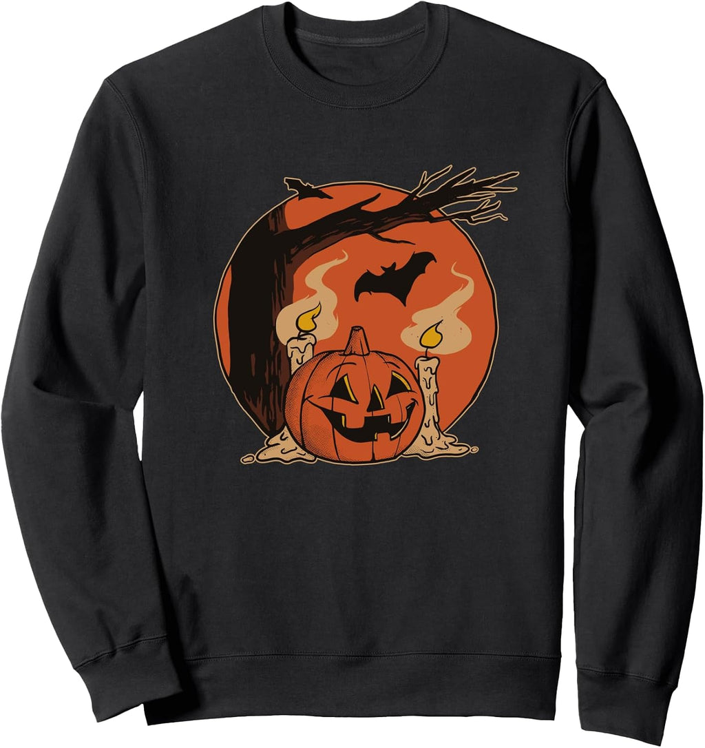 Vintage Halloween Retro Pumpkin Candles Bat Tree Spooky Cute Sweatshirt