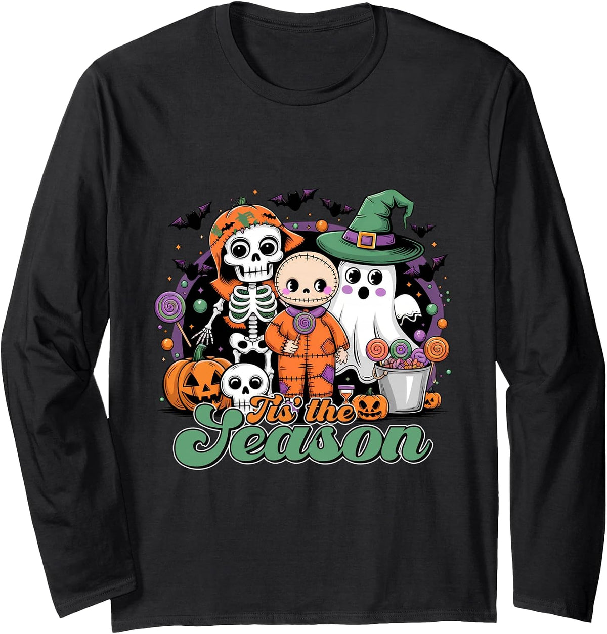 Halloween Squad Shirt Skeleton Ghost Pumpkin Trick Treat Long Sleeve T-Shirt