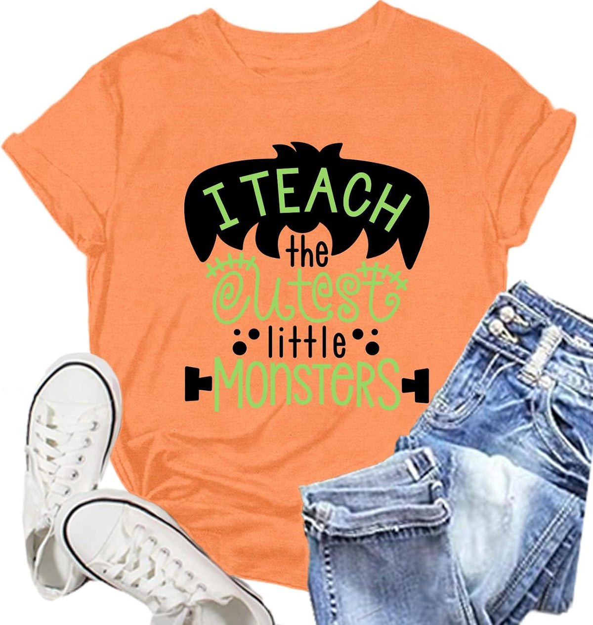 Halloween Shirts for Women Halloween Teacher T-Shirt I Teach The Cutest Little Monsters Tee Tops