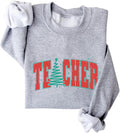 Teacher Christmas Sweatshirt Women Cute Teacher Graphic Long Sleeve Shirt Xmas Crewneck Pullover Top Holiday Sweater