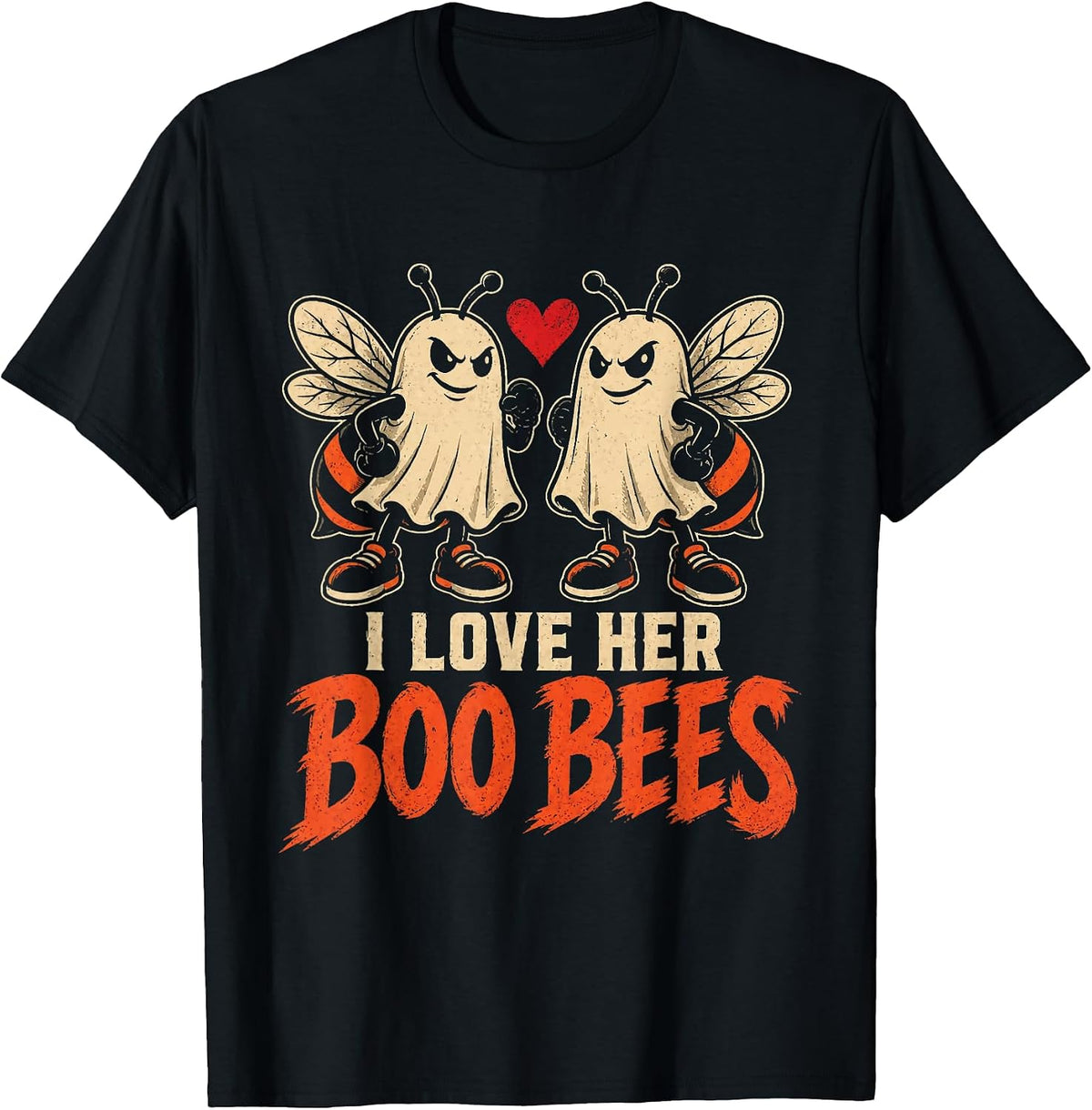 Halloween Couple I Love Her Boo Bees Ghost Matching Funny T-Shirt