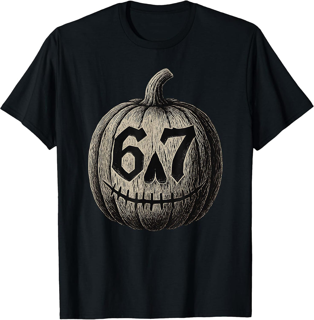 67 Halloween Pumpkin 6 7 Meme Brain Rot Six Seven Teen Boys T-Shirt