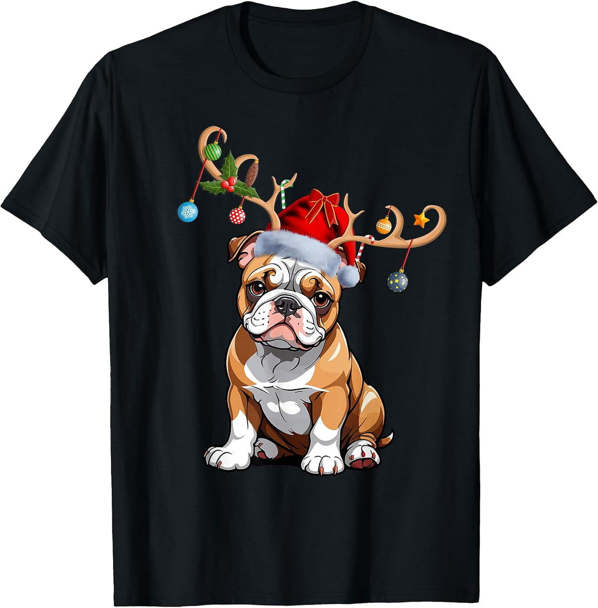 Reindeer Santa Christmas Pajamas American Bulldog Dog Xmas T-Shirt