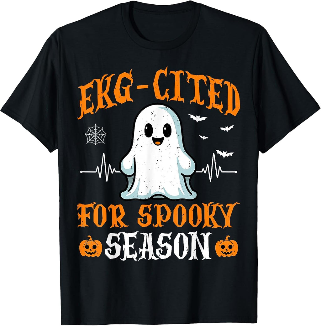 Heartbeat EKG Cited Spooky Cardiac Nurse Ghost Halloween T-Shirt