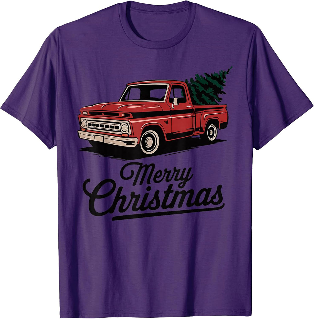 Red Pickup Truck Christmas Tree Vintage Christmas Men Women T-Shirt