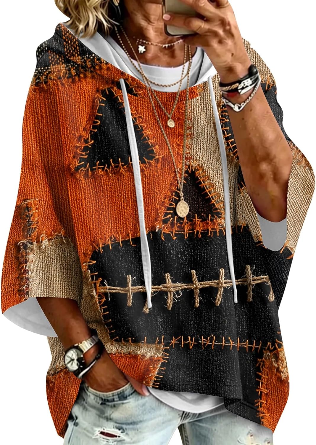 Funny Halloween Sweatshirts for Women 2026 Loose Fit Poncho Style Pullover
